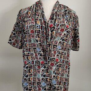 STUNT Collection Vintage Silk Allover Abstract Print Short Sleeve Blouse. SZ SM.
